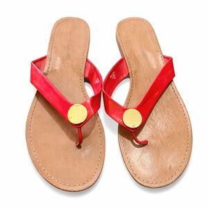 American Eagle Outfitters Red Sandals with Gold Details